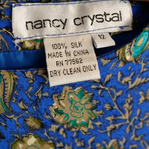 Vintage 100% Silk Nancy Crystal Dress Women's M Paisley Print Spring Summer 90s - Picture 6 of 7